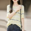 Spring/Summer 2026 new bamboo-joint linen round-neck knitted sweater, short-sleeved, color-blocked striped base layer, top and T-shirt details Picture